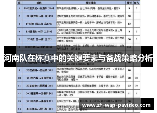 河南队在杯赛中的关键要素与备战策略分析